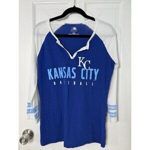 Kansas City Royals Women’s Scallop Bottoms VNeck Shirt Size Medium EUC